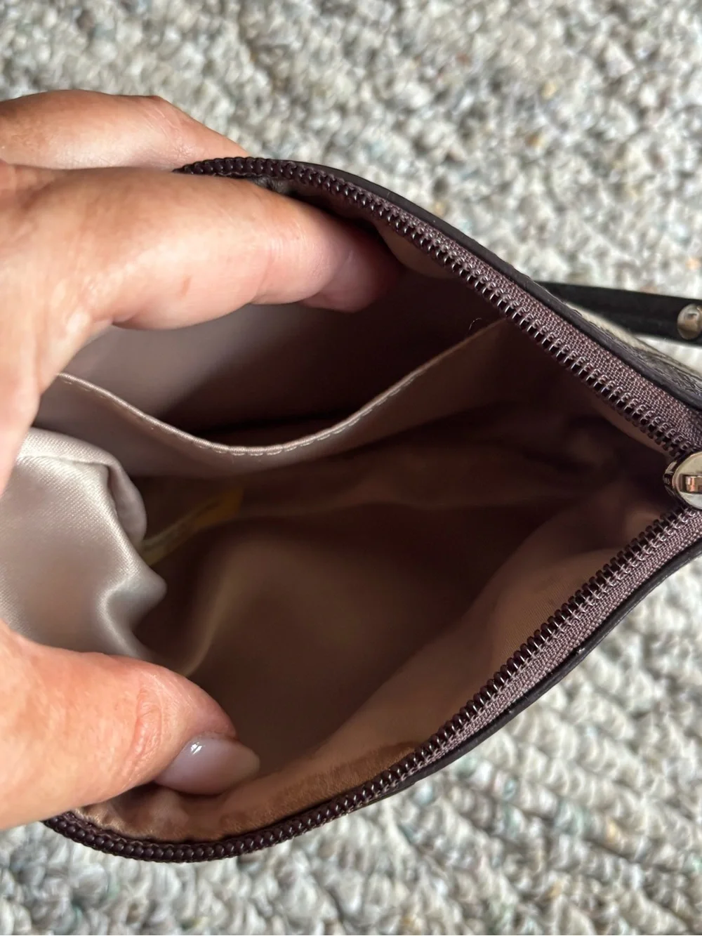 Coach Brown Signature Logo Wristlet with Dark Brown Trim